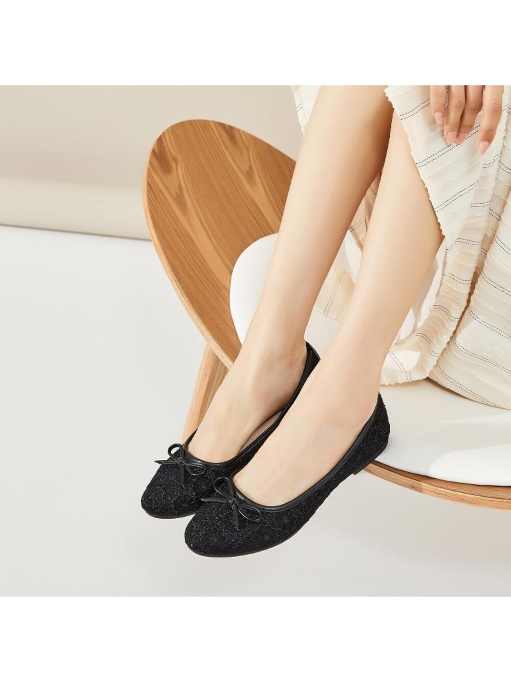 Women's Black Point Toe Comfortable Dressy Slip on Casual Bow Ballet Flat Shoes - Picture 2 of 6